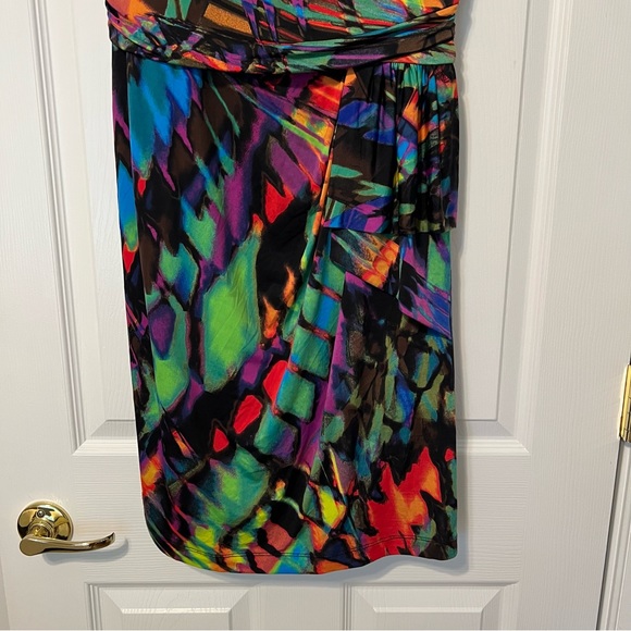 Bisou Michele Bohbot Abstract Multi artsy color dress spaghetti straps 10 - Picture 5 of 15
